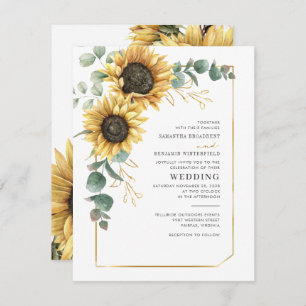 Moderne zonnebloem Geometrische eucalyptusbruiloft Kaart