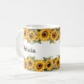 Moderne zonnebloem Mok | Heldere gele bloemen (Voorkant links)