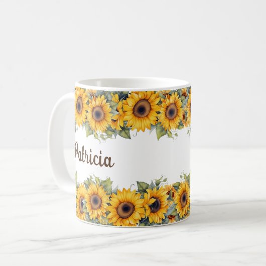 Moderne zonnebloem Mok | Heldere gele bloemen (Voorkant links)