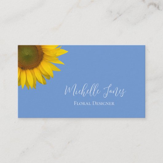 Moderne zonnebloem QR-code Blue Botanical Visitekaartje (Voorkant)