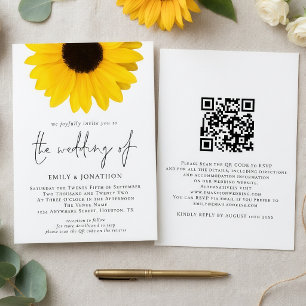 Moderne Zonnebloem QR Code Bruiloft Kaart