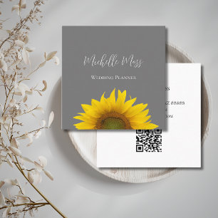 Moderne zonnebloem QR-code Elegant grijs    Vierkante Visitekaartje