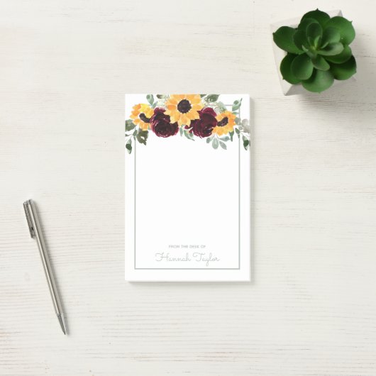 Moderne Zonnebloem Roos Floral Waterverf Post-it® Notes (Kantoor)