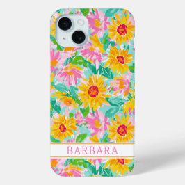 Moderne Zonnebloem Schildering Monogram iPhone 15 Mini Hoesje