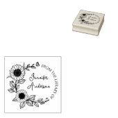 Moderne Zonnebloem Schrift Aangepaste Naam Bibliot Rubberstempel (Gestempeld)