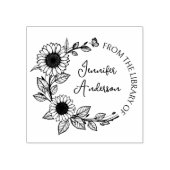 Moderne Zonnebloem Schrift Aangepaste Naam Bibliot Rubberstempel (Afrduk)