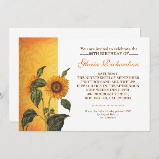 Moderne Zonnebloem verjaardagsuitnodigingen Kaart (Voorkant / Achterkant)