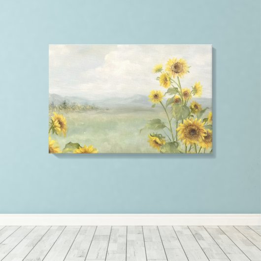 Moderne zonnebloem Watercolor & gepersonaliseerd b Canvas Afdruk (Insitu (Houten vloer))