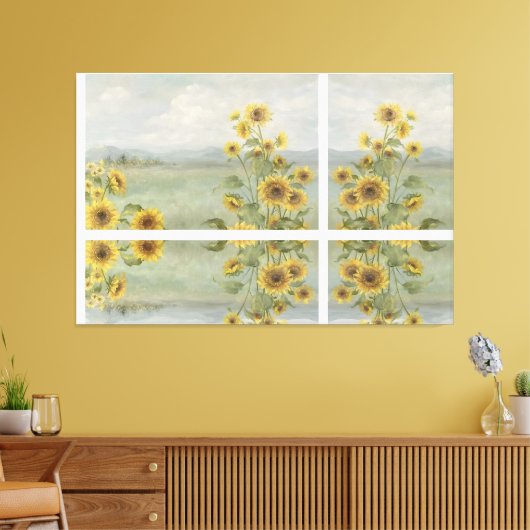 Moderne zonnebloem Watercolor & gepersonaliseerd b Canvas Afdruk (Insitu (Woonkamer))