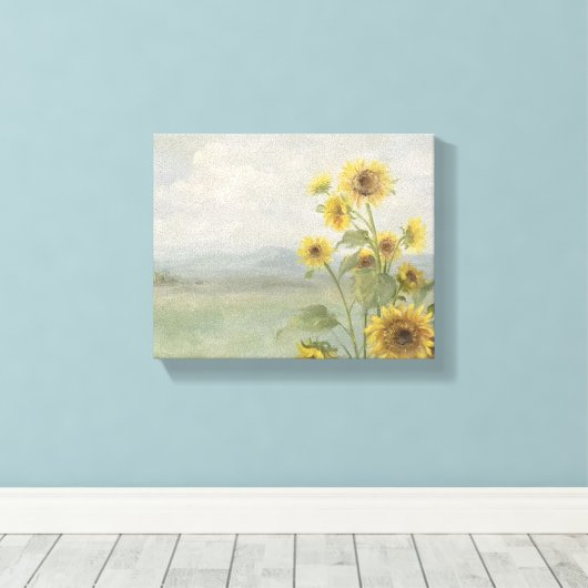 Moderne zonnebloem Watercolor & gepersonaliseerd b Canvas Afdruk (Insitu (Houten vloer))