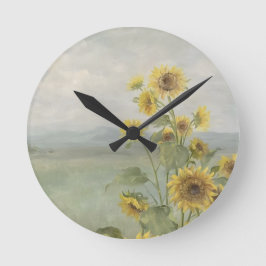 Moderne zonnebloem Watercolor & gepersonaliseerd b Ronde Klok