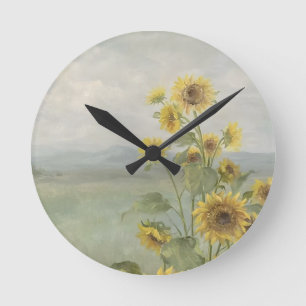 Moderne zonnebloem Watercolor & gepersonaliseerd b Ronde Klok