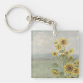 Moderne zonnebloem Watercolor & gepersonaliseerd b Sleutelhanger (voorkant)