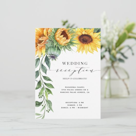 Moderne Zonnebloem Waterverf Trouwreceptie Informatiekaartje (Staand voorkant)
