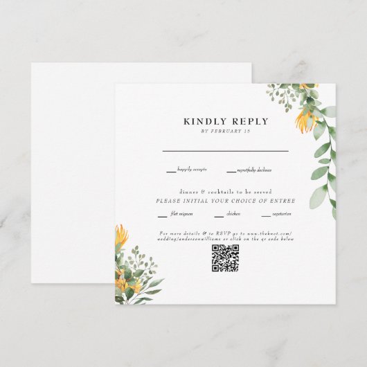 Moderne zonnebloem Witte plein voor bruiloft QR-co (Voorkant / Achterkant)