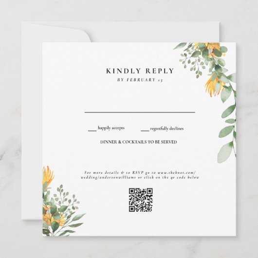 Moderne Zonnebloem Witte Trouw QR Code RSVP (Voorkant)