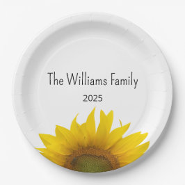 Moderne Zonnebloem Zomer Familie Reünie Barbecue Papieren Bordje