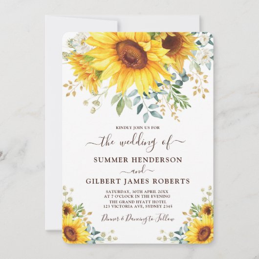 Moderne Zonnebloem Zomgrijze Floral Wedding Kaart (Voorkant)