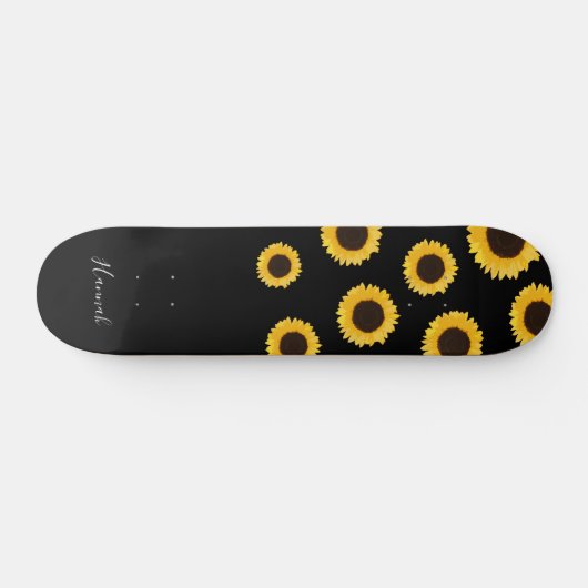 Moderne zonnebloem zwart, speciaal aangepast persoonlijk skateboard (Horizontaal)