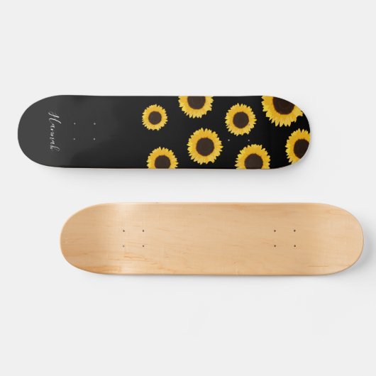Moderne zonnebloem zwart, speciaal aangepast persoonlijk skateboard (Horizontaal)