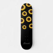 Moderne zonnebloem zwart, speciaal aangepast persoonlijk skateboard (Voorkant)