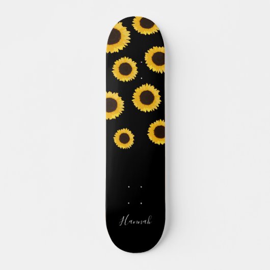 Moderne zonnebloem zwart, speciaal aangepast persoonlijk skateboard (Voorkant)
