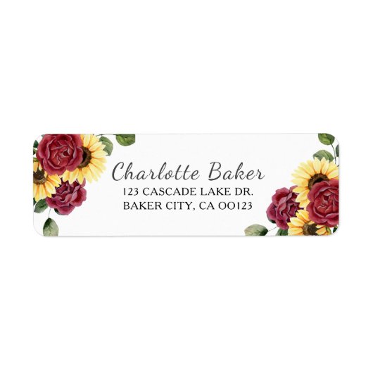 Moderne zonnebloemen en Rozen bloemen Etiket (Voorkant)