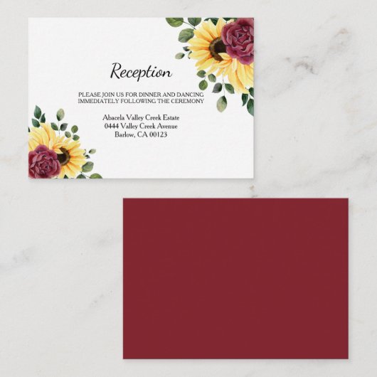 Moderne zonnebloemen en Rozen bloemen Informatiekaartje (Voorkant / Achterkant)