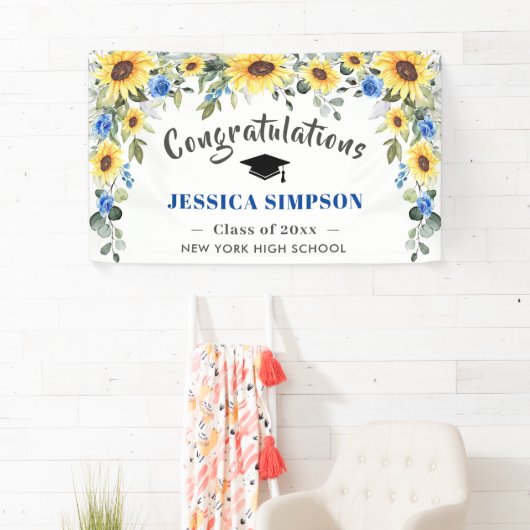 Moderne Zonnebloemen Eucalyptus Afstuderen 2024 Spandoek (Insitu)