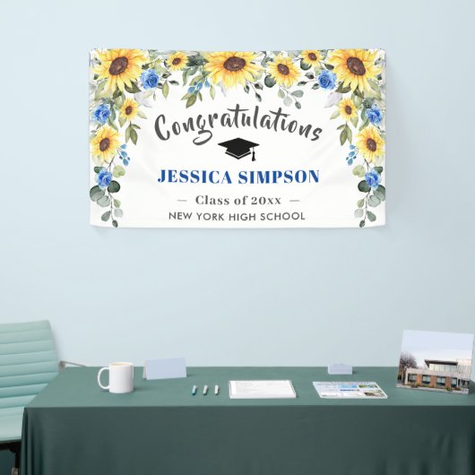 Moderne Zonnebloemen Eucalyptus Afstuderen 2024 Spandoek (Beurs)