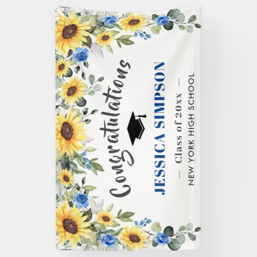 Moderne Zonnebloemen Eucalyptus Afstuderen 2024 Spandoek (Verticaal)