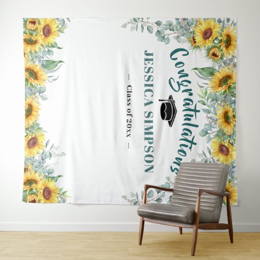 Moderne zonnebloemen eucalyptus foto grad achtergr wandkleed (In Situ (horizontaal))