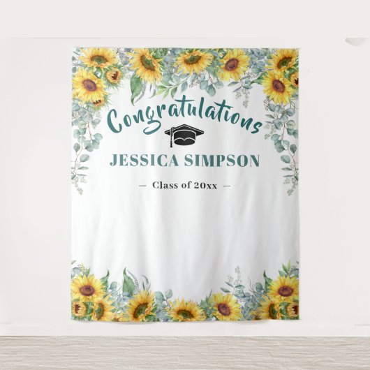 Moderne zonnebloemen eucalyptus foto grad achtergr wandkleed (Voorkant)