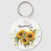 Moderne zonnebloemen geel sleutelhanger (Voorkant)