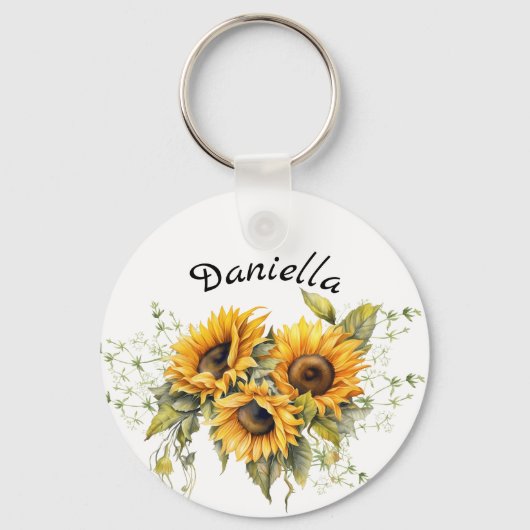 Moderne zonnebloemen geel sleutelhanger (Voorkant)