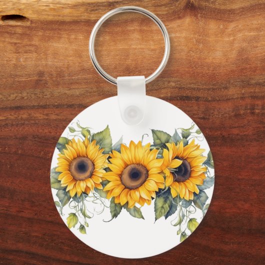 Moderne zonnebloemen geel sleutelhanger (Achterkant)