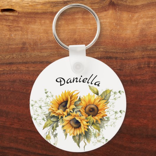 Moderne zonnebloemen geel sleutelhanger (Voorkant)