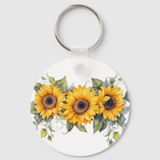 Moderne zonnebloemen geel sleutelhanger (Achterkant)