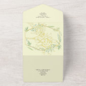 Moderne zonnebloemen Greenery Sage Gold Wedding All In One Uitnodiging (Buitenkant)