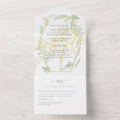 Moderne zonnebloemen Greenery Sage Gold Wedding All In One Uitnodiging (Binnen)
