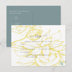 Moderne zonnebloemen Greenery Sage Gold Wedding Briefkaart