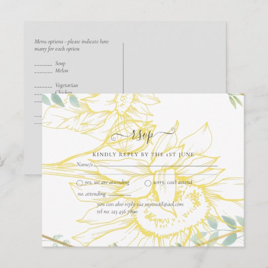 Moderne zonnebloemen Greenery Sage Gold Wedding Briefkaart (Voorkant / Achterkant)
