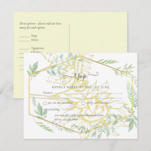 Moderne zonnebloemen Greenery Sage Gold Wedding Briefkaart