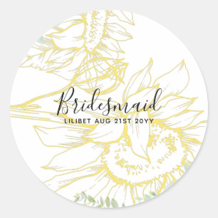 Moderne zonnebloemen Greenery Sage Gold Wedding Ronde Sticker