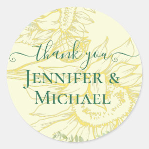 Moderne zonnebloemen Greenery Sage Gold Wedding Ronde Sticker