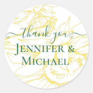 Moderne zonnebloemen Greenery Sage Gold Wedding Ronde Sticker