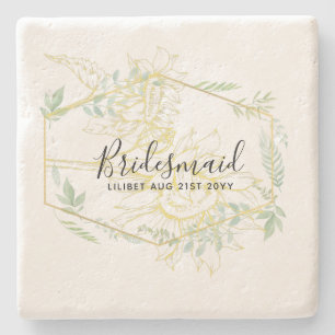 Moderne zonnebloemen Greenery Sage Gold Wedding Stenen Onderzetter