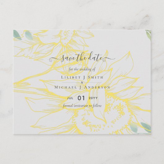 Moderne zonnebloemen groen blad Sage Goud Bruiloft Briefkaart (Voorkant)