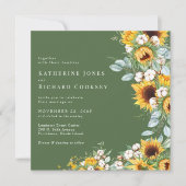 Moderne Zonnebloemen Groen Plein Geen Ouders Trouw Kaart (Voorkant)