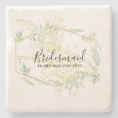 Moderne Zonnebloemen Groen Sage Goud Bruiloft Stenen Onderzetter (Voorkant)